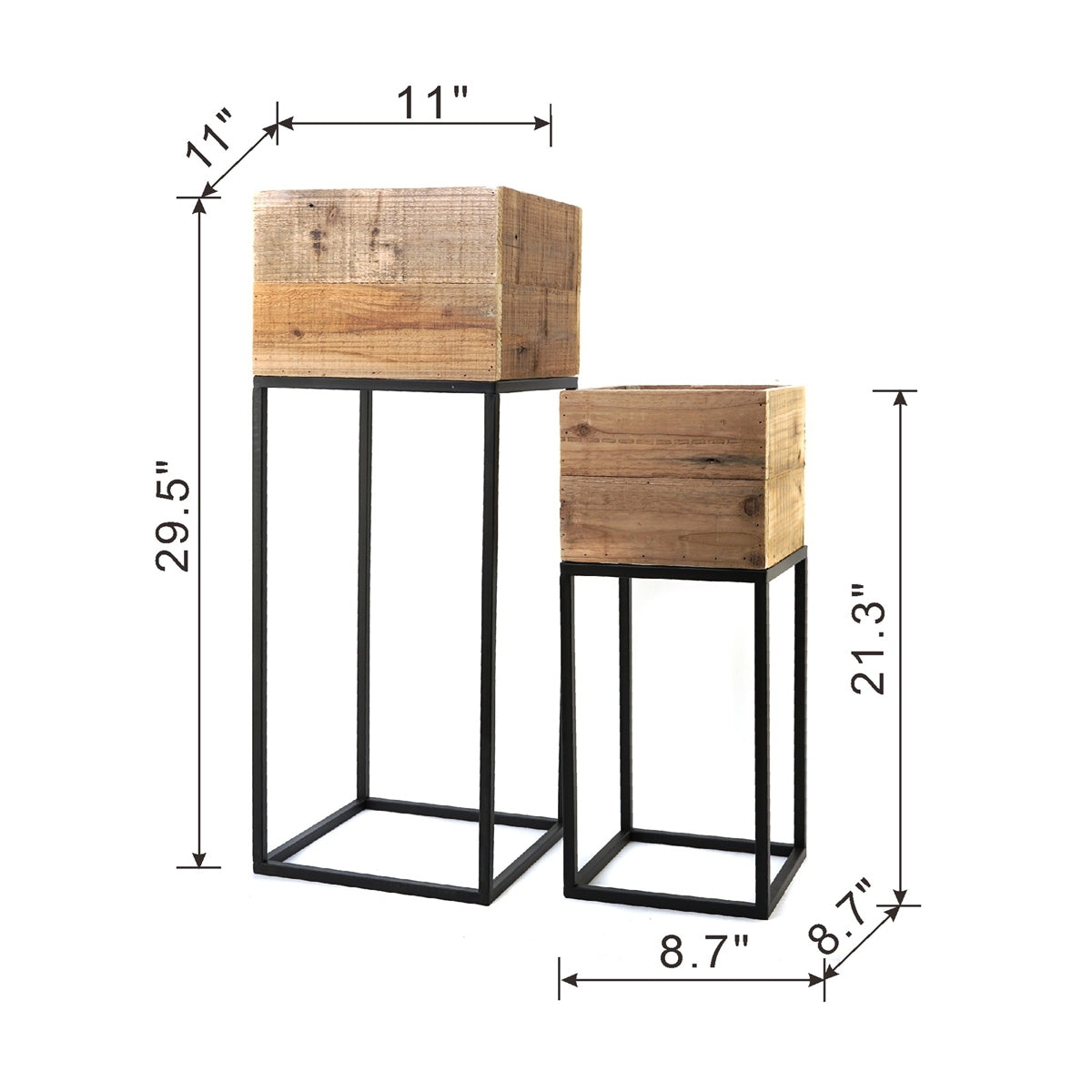 Set of 2 Reclaimed Wood Planters with Iron Stands