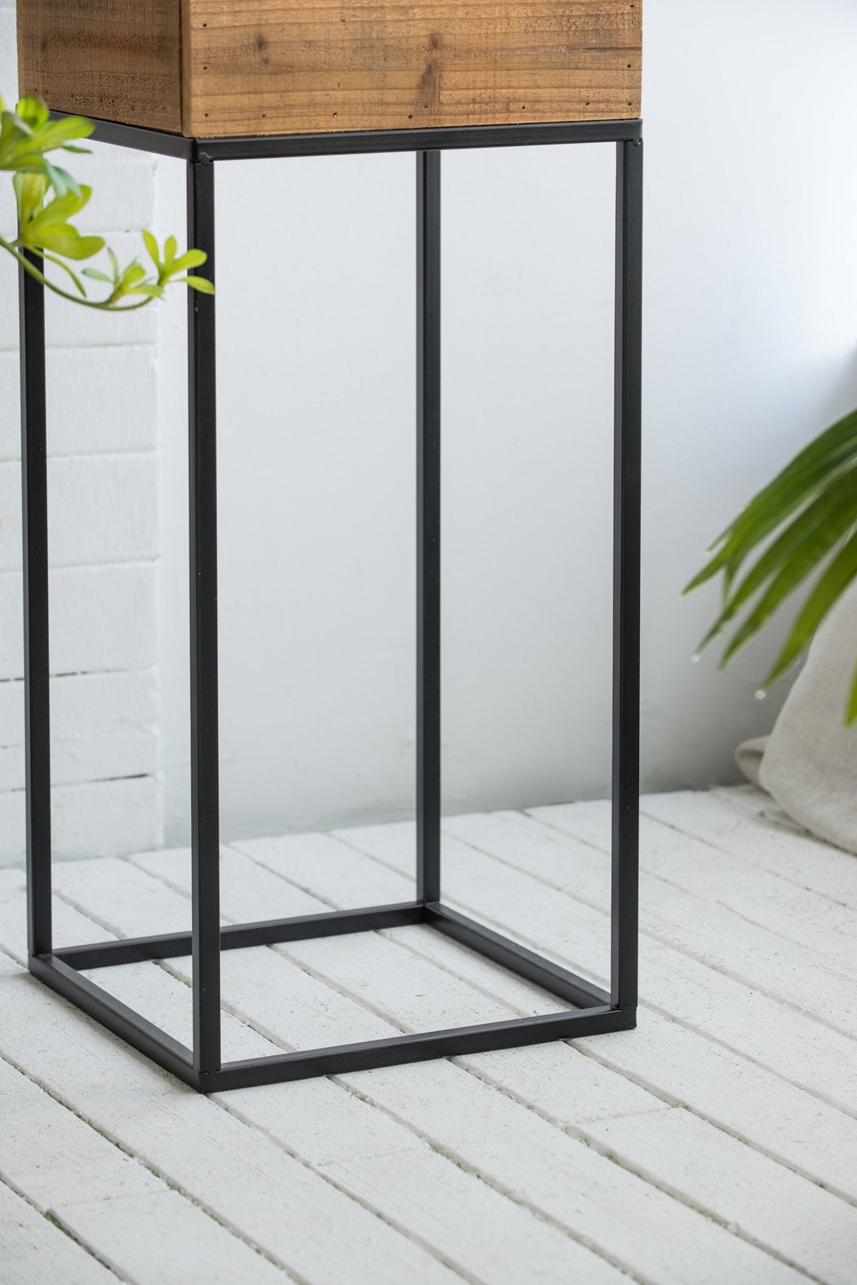 Set of 2 Reclaimed Wood Planters with Iron Stands