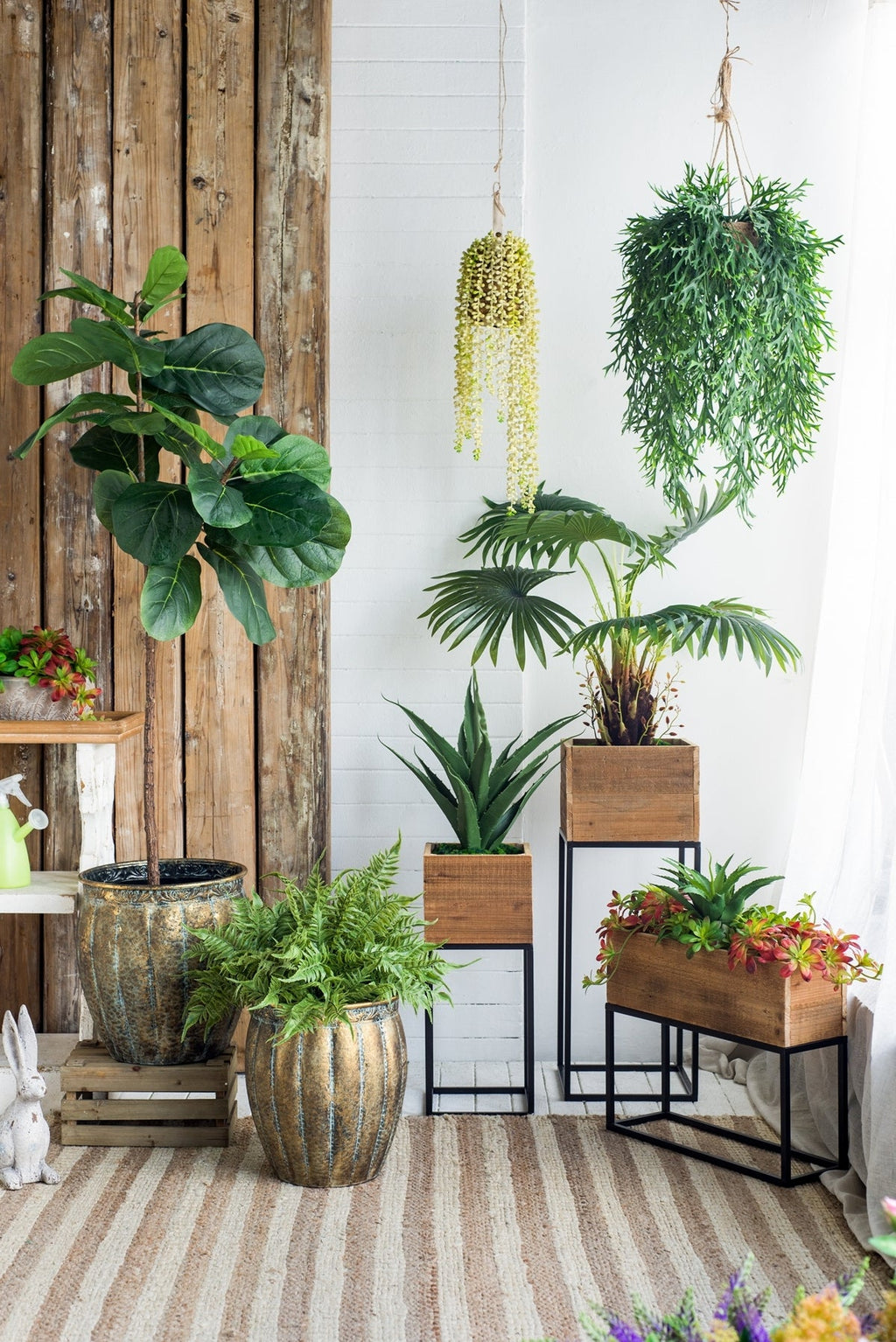 Set of 2 Reclaimed Wood Planters with Iron Stands