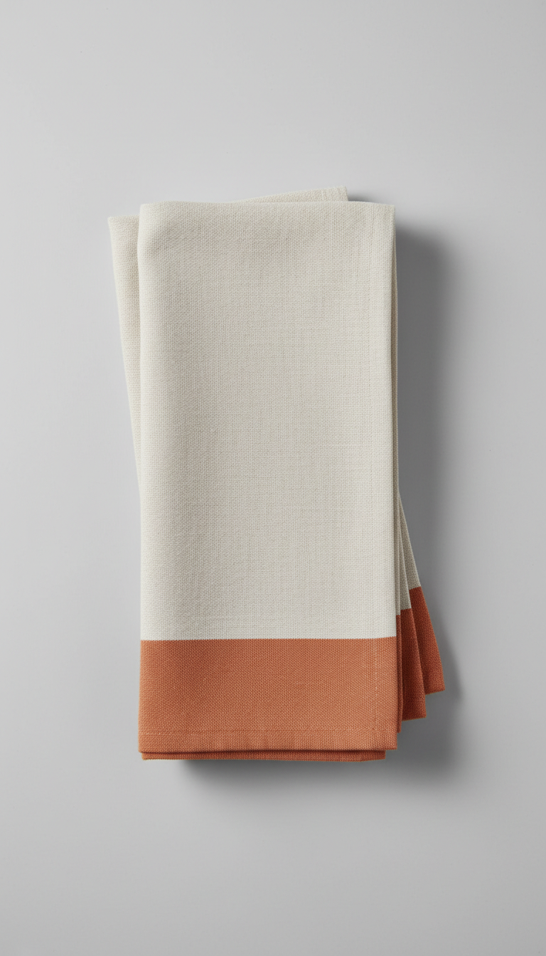 Soft linen kitchen towel set (clay accent), 3/4 angle as default for products—shows form and detail without distortion....