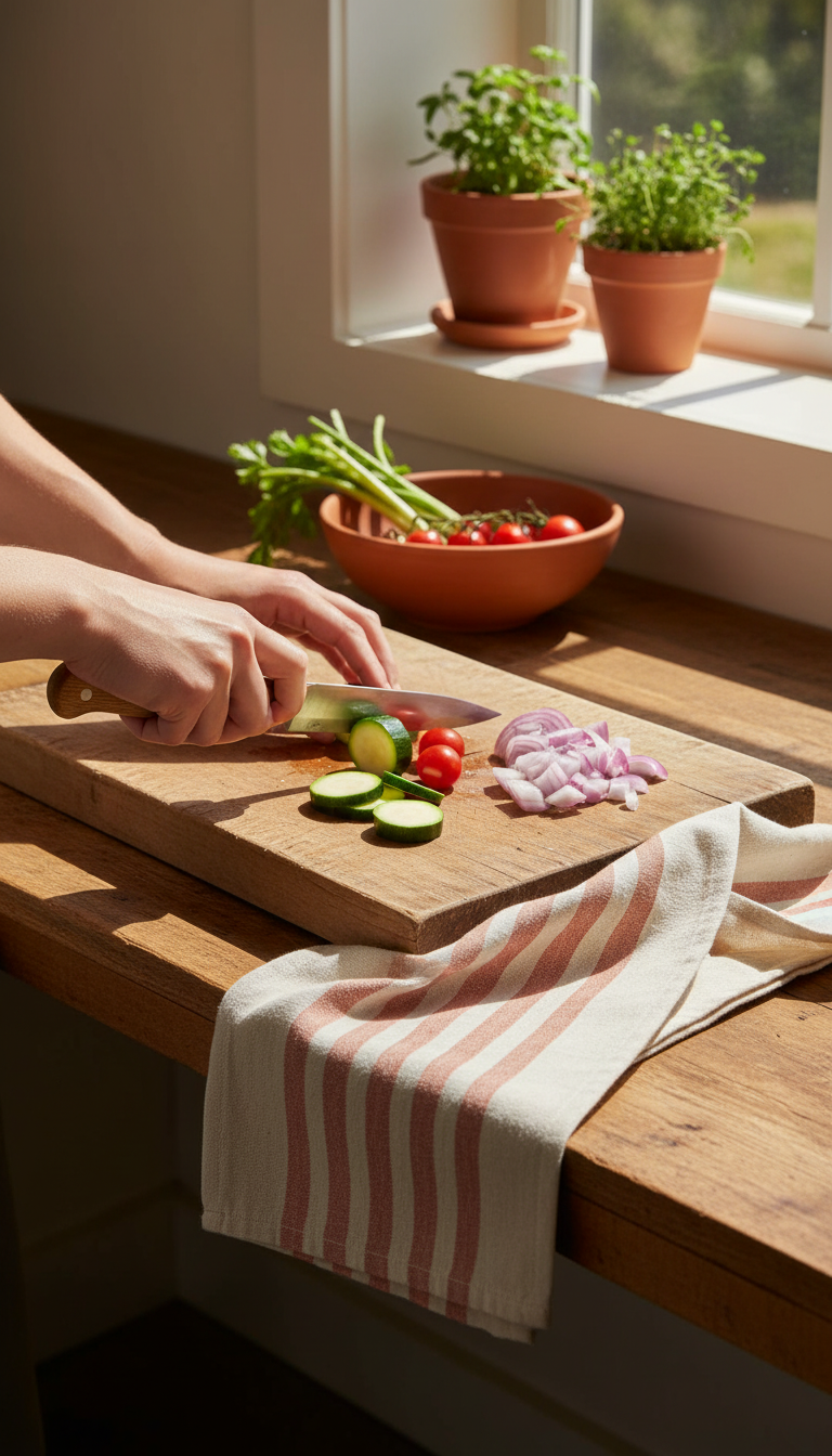 Eco-Friendly Cotton Kitchen Towel in use